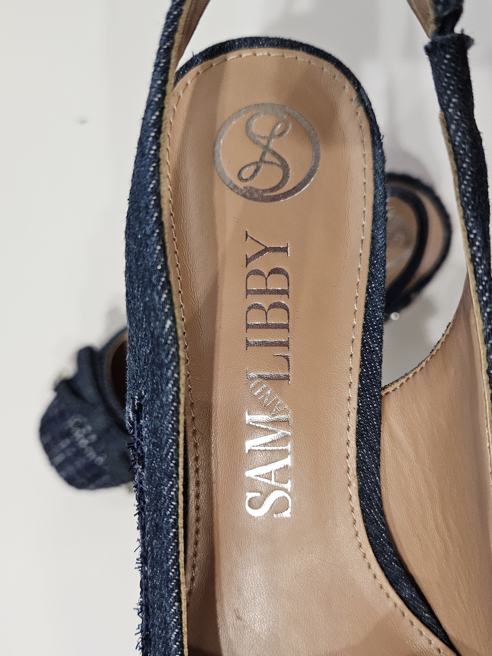 Navy Tweed Slingback Block Heel Pumps - Picture 4 of 10